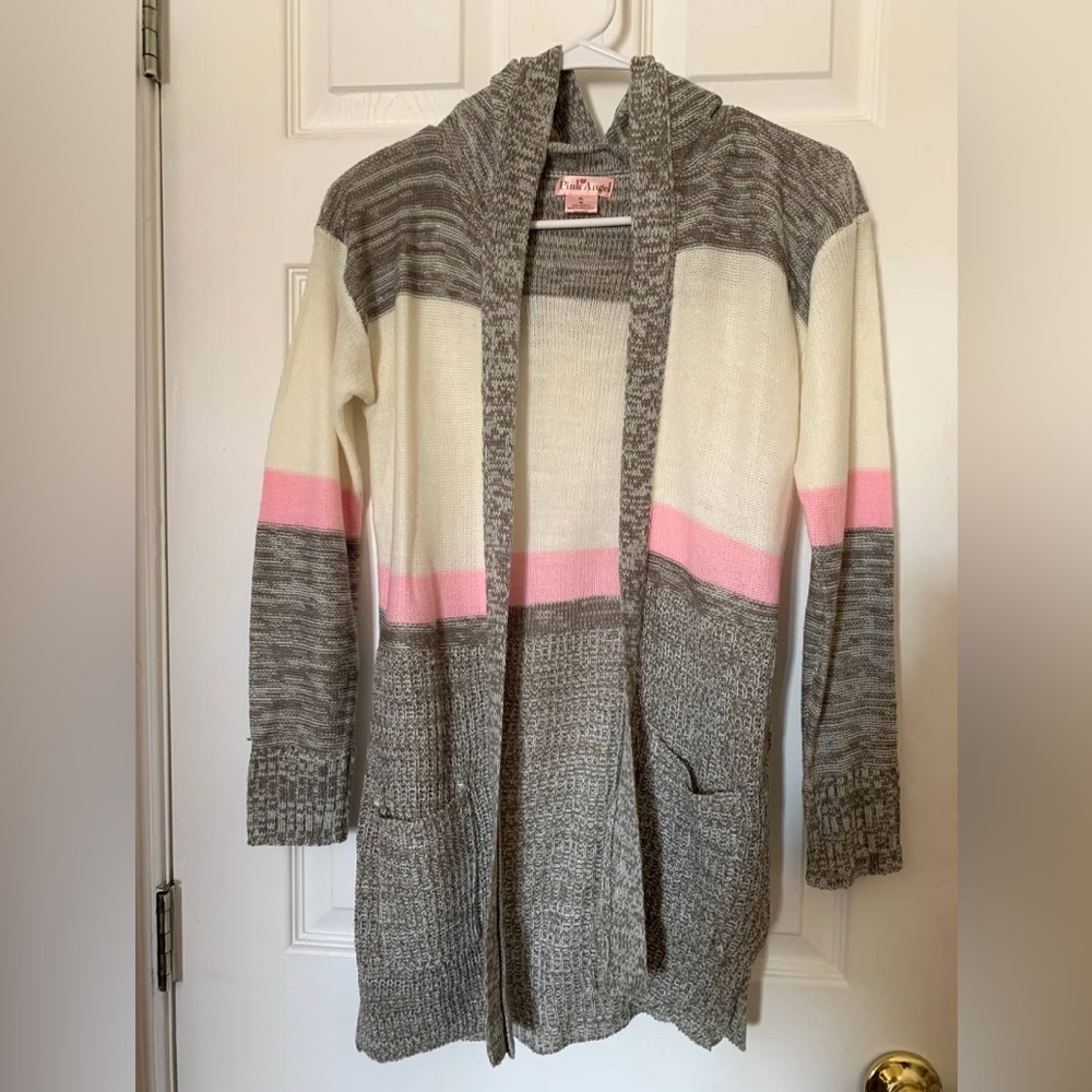 Gray and Pink Kids Sweater Cardigan